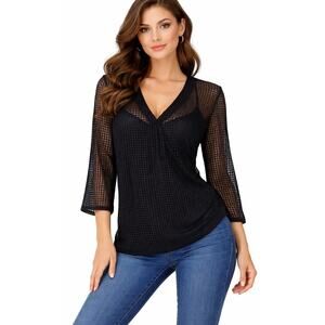L'AGENCE Black Wrap Blouse Tie Back‎ Size Small Sheer NEW